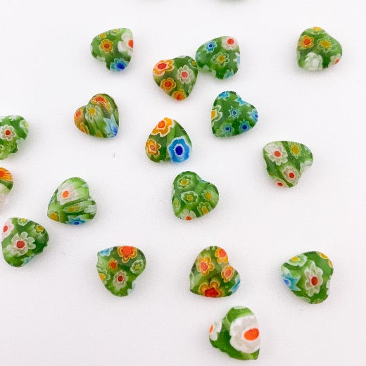 Millefiori Glasperlen herzform grün